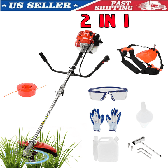 Floseru Gas Weed Wacker 52cc 2 Stroke Oil 2 in 1 Multifunctional Weed Eater, Gas Powe Cordless Trimmer Hedge Pruner Brush Cutter 10 Inch 8500Rpm for Shrubs and Weeds