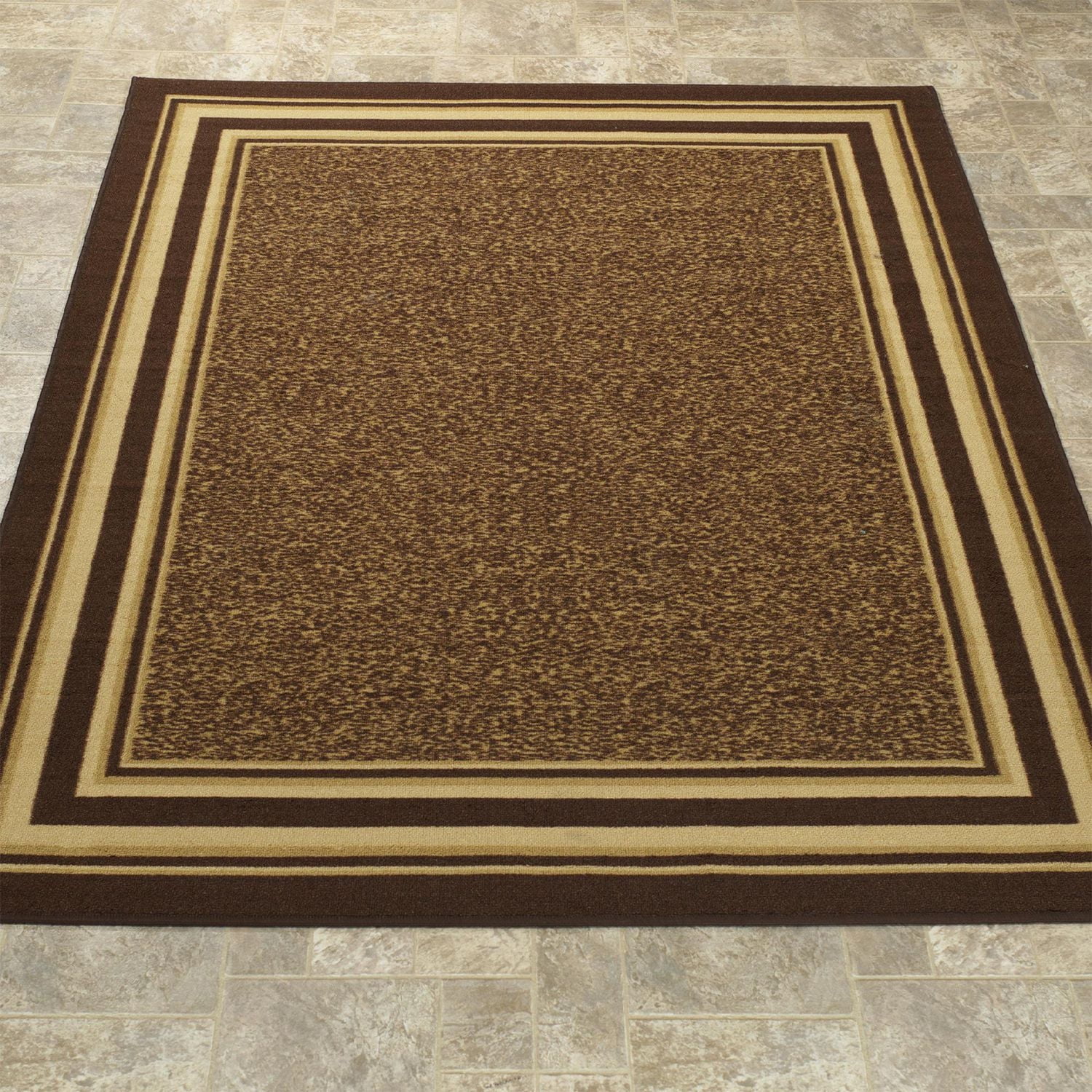 Ottomanson Ottohome Collection Non-Slip Rubberback Bordered Design Indoor Area Runner Rug, Brown
