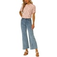 thumbnail image 2 of INSPIRE CHIC Women's Blouse Floral Ruffled Short Sleeve Ruffle Neck Casual Blouses L Light Pink, 2 of 6