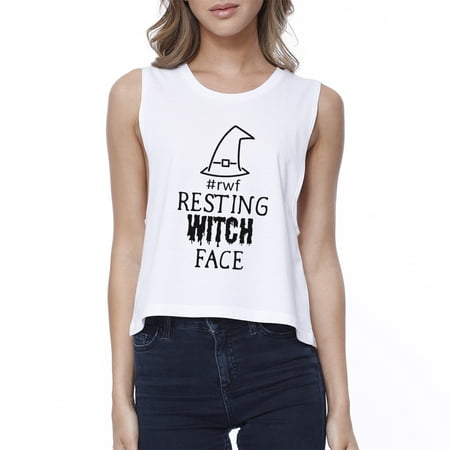 resting witch face funny womens halloween tshirt graphic crop tee