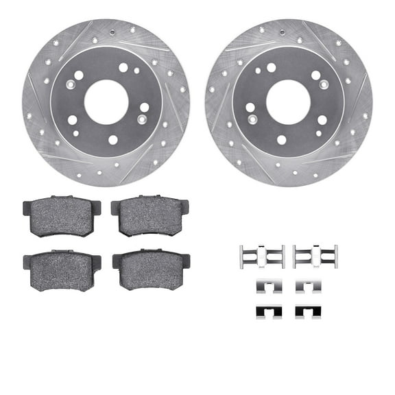 Dynamic Friction Company Rear Brake Rotors-Drilled and Slotted-Silver with 5000 Advanced Brake Pads includes Hardware 7512-59031