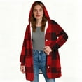 thumbnail image 5 of Christmas Women's Plaid Printed Fleece Thick Coats, Button-Down Hooded Sweater with Pockets, Fall Causual Outfits, 5 of 7