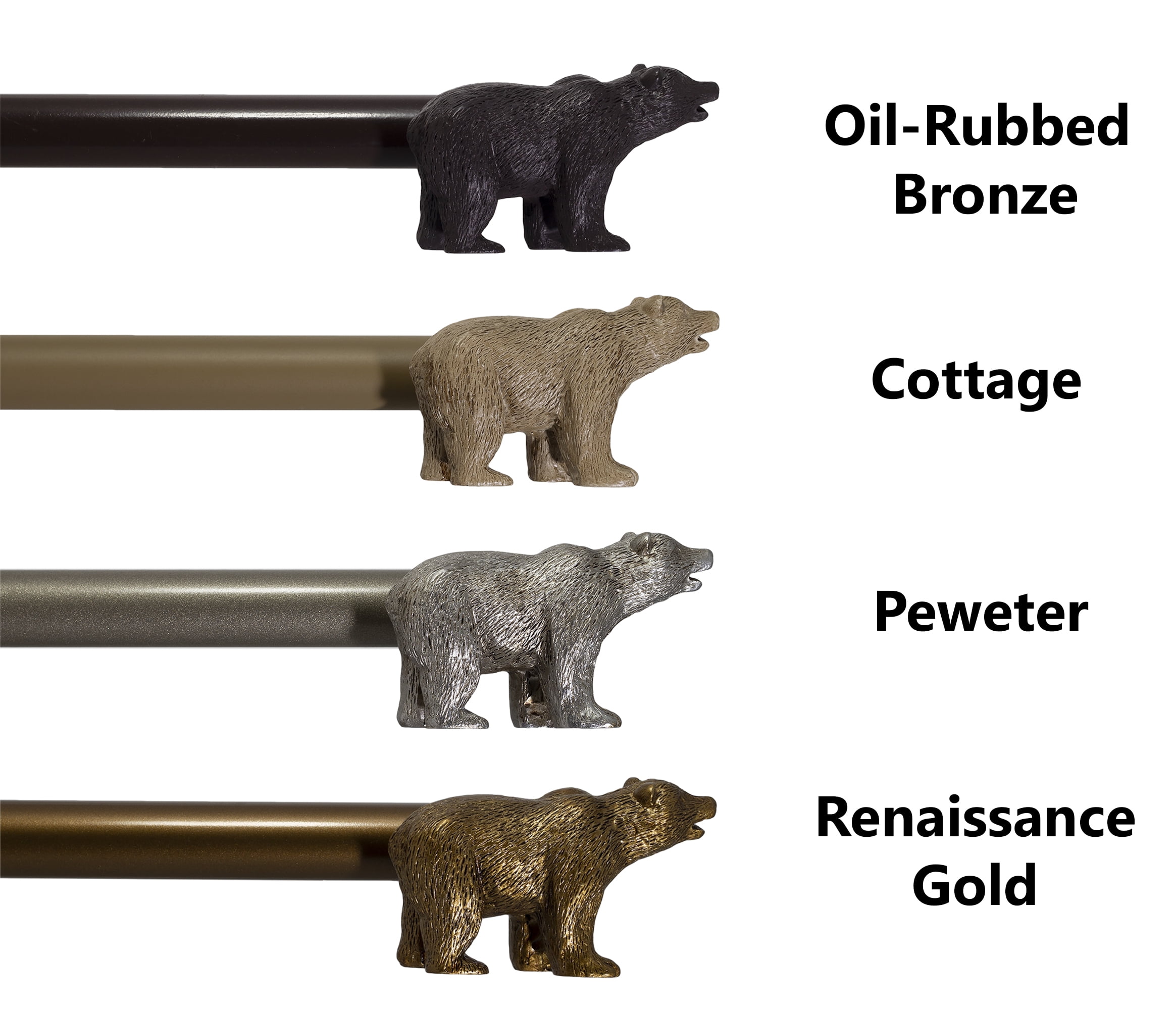 Urbanest Farmhouse Bear 3/4" Adjustable Curtain Rod – Heavy-Duty Telescoping Drapery Rod with Decorative Bear Finials – Extendable Window Rod for Curtains & Drapes, 84"–120″, Antique Silver/Pewter