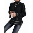 thumbnail image 4 of Women'S Long Sleeve High Neck Sweater Casual Loose Sweater Split Ribbed Knit Pullover Tops, 4 of 10