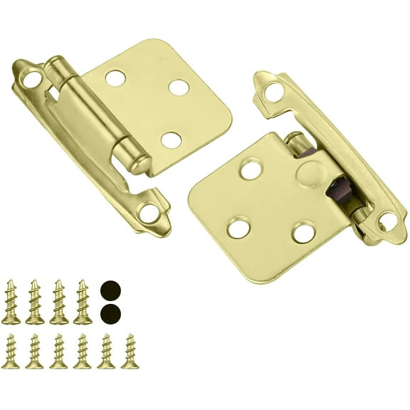 Goldenwarm 10 Units Cabinet Hinge 1/2" Overlay Face Mount Brushed Brass Self Closing Cabinet Hinges