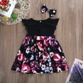 thumbnail image 2 of Bagilaanoe Sister Matching Clothes Toddler Baby Girl Floral Print Flying Sleeve Dress/Romper + Headband 6M 12M 18M 24M 3T 4T 5T 6T Kids Summer Outfits, 2 of 5