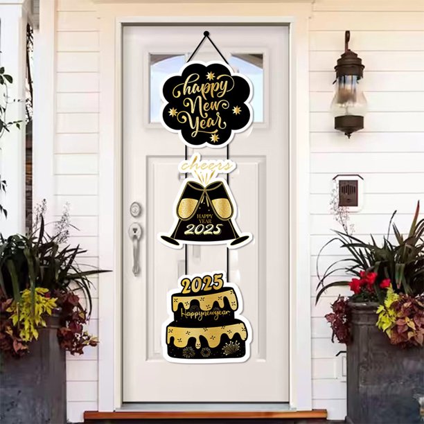 2025 - Decoración de Papel para Puerta de Fiesta con Temática de Feliz Año, Colgante Plano para Decoración de Fiestas, 2 Unidades