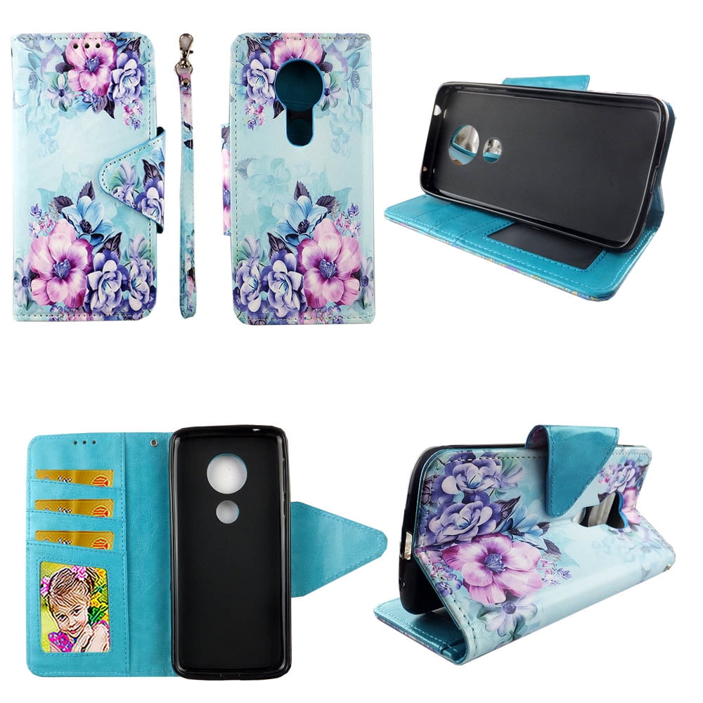 Flower on Blue Wallet Case for Motorola Moto G6 Play / G6