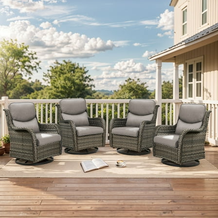 Gymojoy Outdoor Swivel Glider Chair Set of 4, Patio High Back Swivel Rocker Lounge Arm Chair for Balcony, Gray/Gray