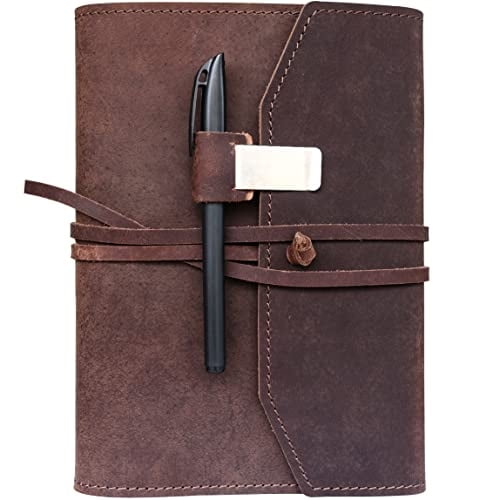 Diario de cuero recargable CooLeathor Cuaderno de notas lay flat Tamaño grande 6x8