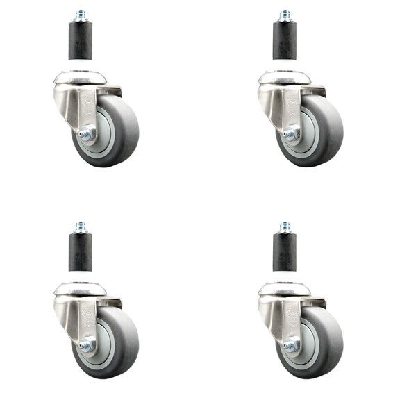 3.5 Inch 316SS Thermoplastic Rubber Swivel 1-3/8 Inch Expanding Stem Caster Set