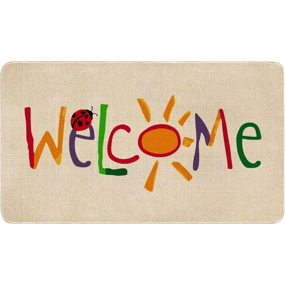 Summer Door Mat,Sun Ladybug Indoor Outdoor Non-Slip Welcome Doormat,Entryway Front Porch Farmhouse Summer Welcome Door Mat Grey for Entrance Decor,30" x 17"