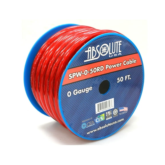 Absolute SPW-0-50RD 1/0 Gauge 50 FT Red Xtreme Twisted Power/Ground Battery Wire Cables