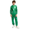 thumbnail image 7 of iiniim Boys Girls Hip Hop Modern Dance Outfit Shiny Metallic Long Sleeve Jacket and Pants Set Tracksuit Green 8, 7 of 7