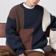 thumbnail image 5 of Hinvhai Men's Patchwork Color Block Sweaters Multicolor Textured Winter Pullovers Knitted High Neck Streetwear Sweater Navy 10(XL), 5 of 5