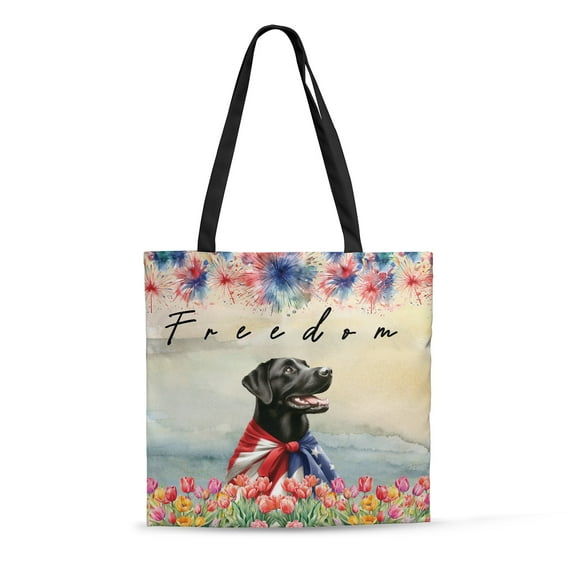 Freedom Labrador Retriever on Independence Day 4th of July All Over Print 3D Canvas Tote Bag Lab Dog Lover Gifts Reusable Handbag - 01005