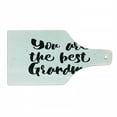 thumbnail image 1 of Grandma Cutting Board, Monochrome Words About Best Grandmother on a Grunge Inspired Dotted Background, Tempered Glass Cutting and Serving Board, Wine Bottle Shape, Black White, by Ambesonne, 1 of 1
