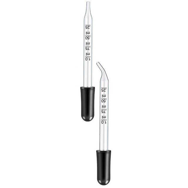 Pipeta - (Juego de 2) Pipeta médica de vidrio calibrado de punta curva y recta (capacidad de 1 ml) TUNC Sencillez