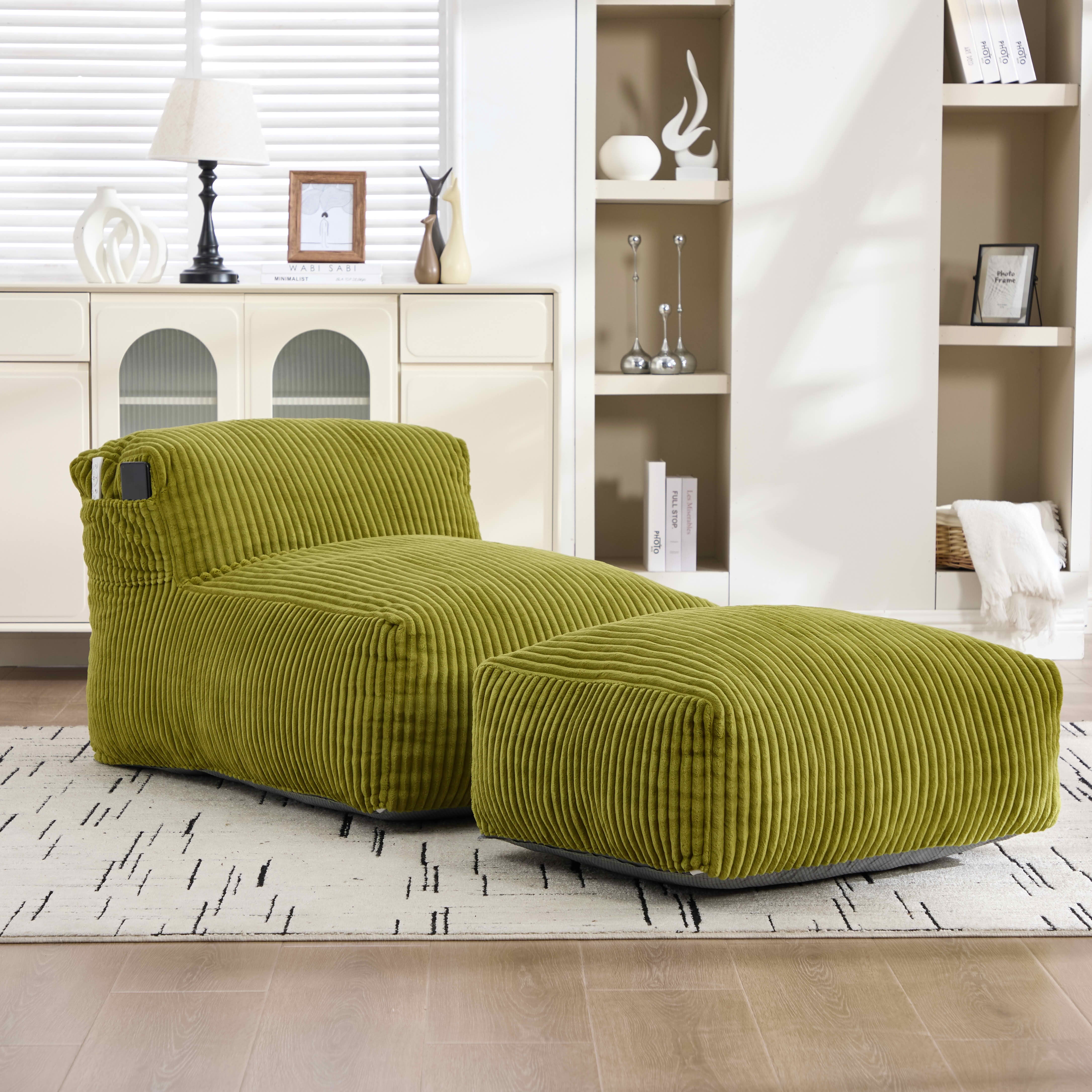 MAYEERTY Bean Bag Chair for Adults, Cozy Corduroy Lounger with High-Density Foam, No Assembly, Olive