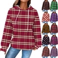 thumbnail image 4 of Women's Fashion Loose Hooded Pullover Long Sleeve Plaid Sweatshirt with Drawstring Drop Shoulder and Pocket Print,Green,XL, 4 of 6