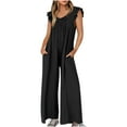 thumbnail image 2 of Womens Fashion Summer Solid Casual V Neck Sleeveless Belted High Waist Long Pants Rompers, 2 of 8