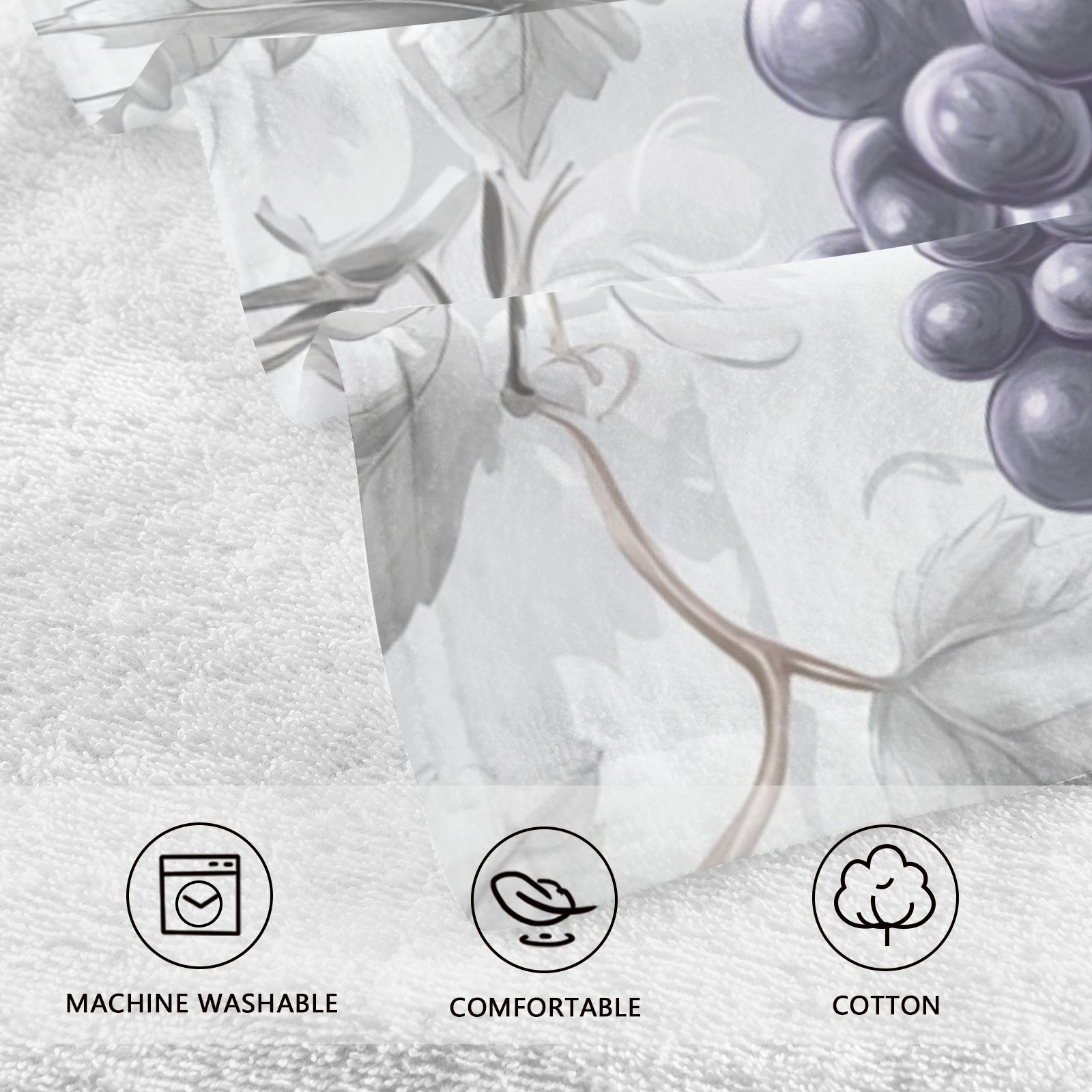 Purple Grapes Leaves Hand Towels Cotton Bath Towels Large Face Towels Absorbent for Bathroom 2 Packs