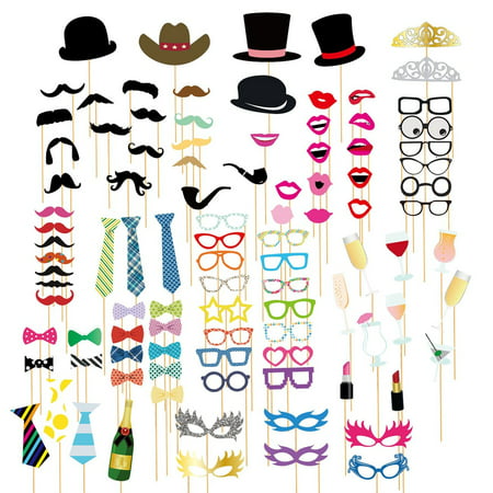 100-Pack Photo Booth Props - Assorted Colorful Party Fun DIY Selfie Props New Years, Birthdays, Holidays, Weddings, Bachelorette Party, Bridal Shower, Anniversaries, (Best Bachelorette Party Themes)