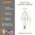 thumbnail image 2 of Sunlite LED B11 Clear Torpedo Tip Chandelier Light Bulb, 4.5 Watts (40W Equivalent), Candelabra E12 Base, Dimmable, 4000K Cool White, 6 Pack, 2 of 6