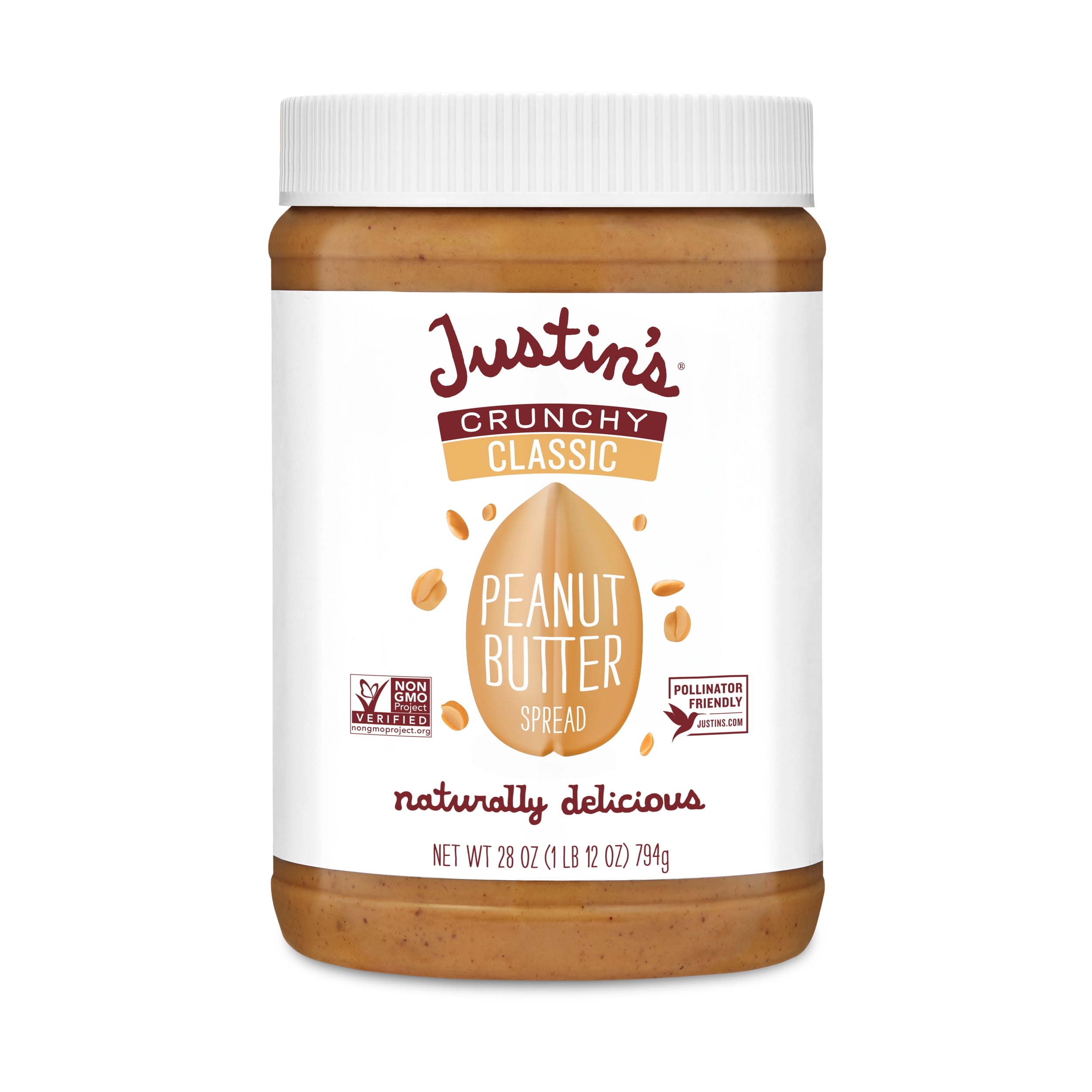 (6 pack) JUSTIN'S Classic Crunchy Peanut Butter Spread, 28 oz Jar