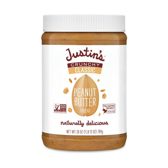 Justin's Crunchy Peanut Butter Spread, 28 oz Jar