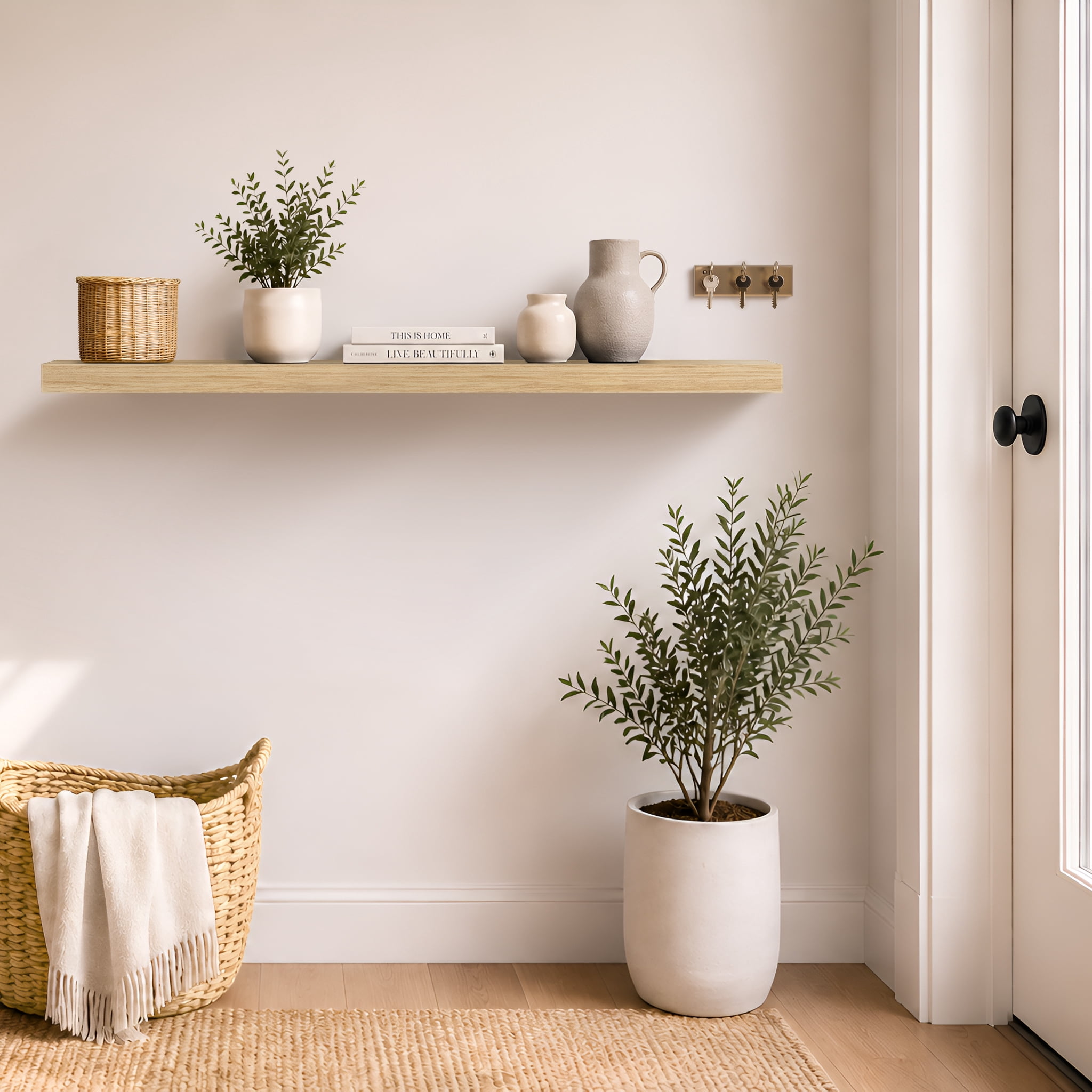 Sorbus 55" Floating Wall Shelf, Maplewood, Invisible Brackets, Bathroom, Bedroom & Home Decor