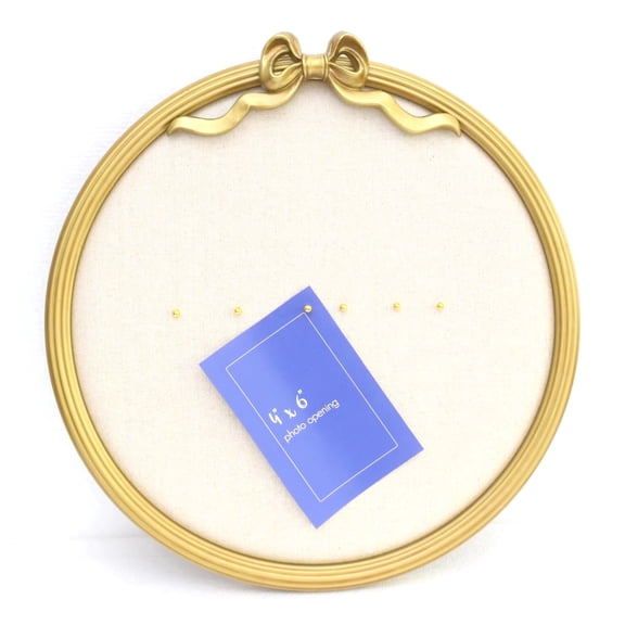 16.5"InchRound Gold Bow Bulletin Board, Linen Fabric Round Pin Board, Decorative Circular Vision Message Board for Wall Decor, Home Office School Display