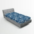 thumbnail image 2 of Ambesonne Blue Floral Fitted Sheet, Ethnic Meadow Daisy Art, Twin Size, Dark Sky Blue and White, 2 of 5