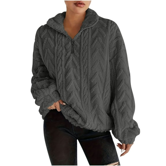 SMihono Women's Fleece Pullover Coats 1/4 Zip Fuzzy Winter Jackets Thick Thermal Sherpa Jacket Fashion Comfy Warm Plush Coat Gray S