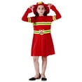 thumbnail image 6 of WhouRiu Little Girl Outfit Set Halloween Fireman Role Play Long Sleeve Dress with Hat Party Holiday Outfits,2-Piece Red,Sized 4-6, 6 of 7