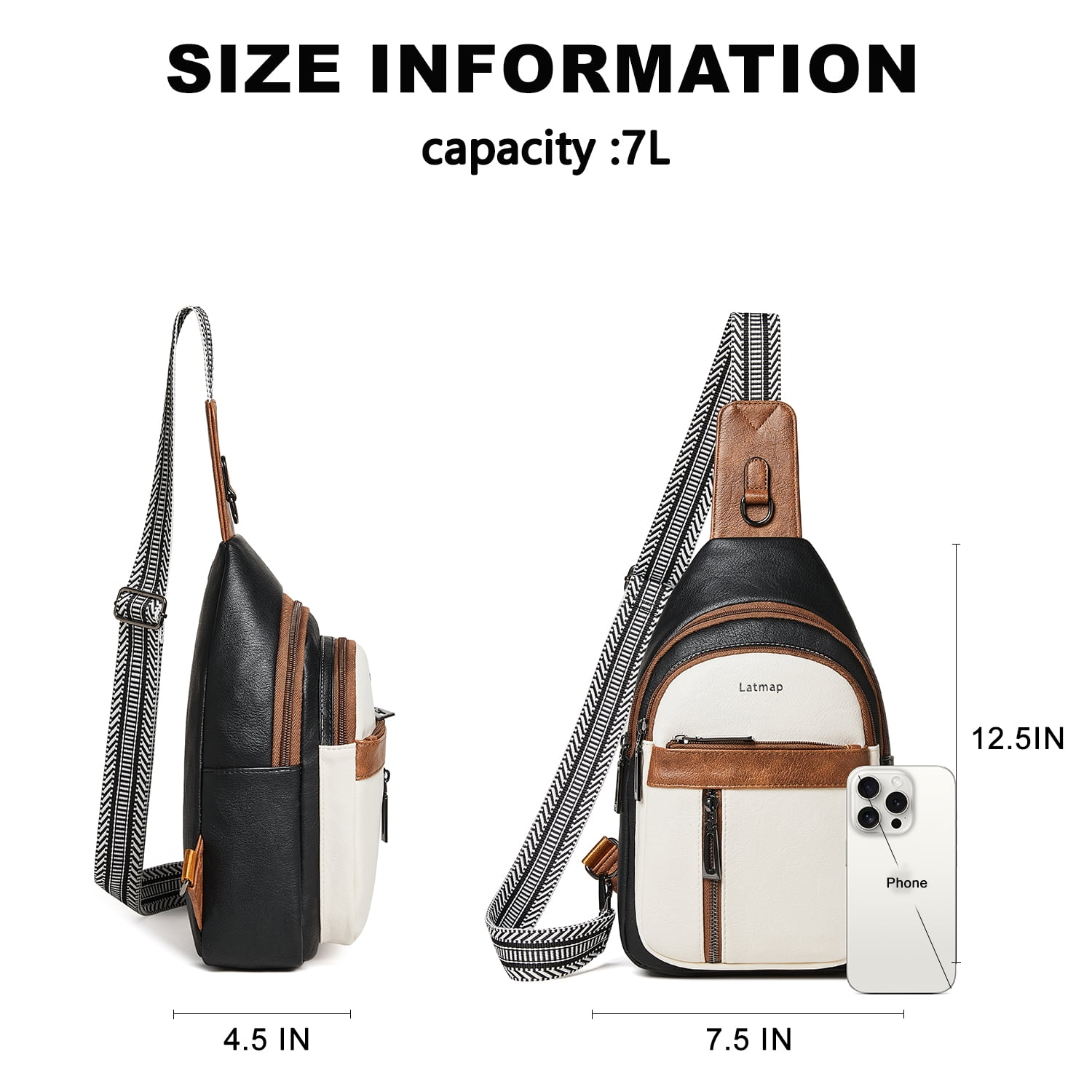 7L PU Leather Sling Bag, Crossbody Fanny Pack for Travel & Daily Use, Hands-Free Unisex Chest Backpack
