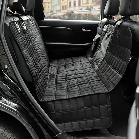 Plutus Pet Dog Car Seat Cover for Back Seat with Side Flaps and Mesh Window, Waterproof Anti-Scratch Nonslip Dog Hammock for Cars, Trucks and SUVs, Black