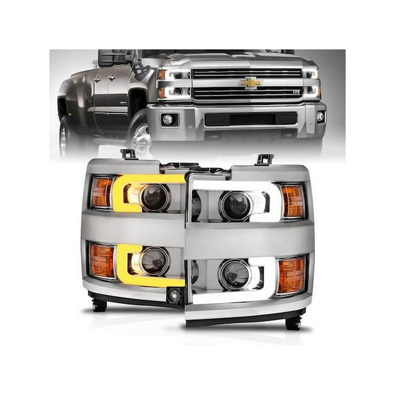Headlight Set - Compatible with 2015 - 2019 Chevy Silverado 2500 HD 2016 2017 2018