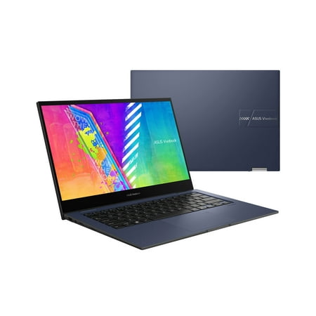 ASUS VivoBook Go 14 Flip Thin and Light 2-in-1 Laptop, 14" FHD Touch, Intel Celeron N4500 CPU, UHD Graphics, 4GB RAM, 128GB eMMC, Fingerprint, Windows 11 Home in S Mode, Quiet Blue, J1400KA-DS04T