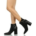 thumbnail image 4 of Soda Women Ankle Boots Elastic Side Zipper Zip-Up Chain Booties Block Heel Pointy Toe DAMIA-S Black PU 7.5, 4 of 4