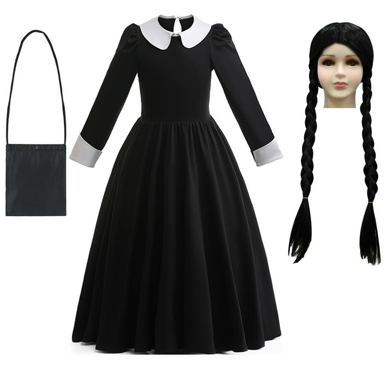 Wednesday Addams Costume Girls Dress Long Sleeve Halloween Addams