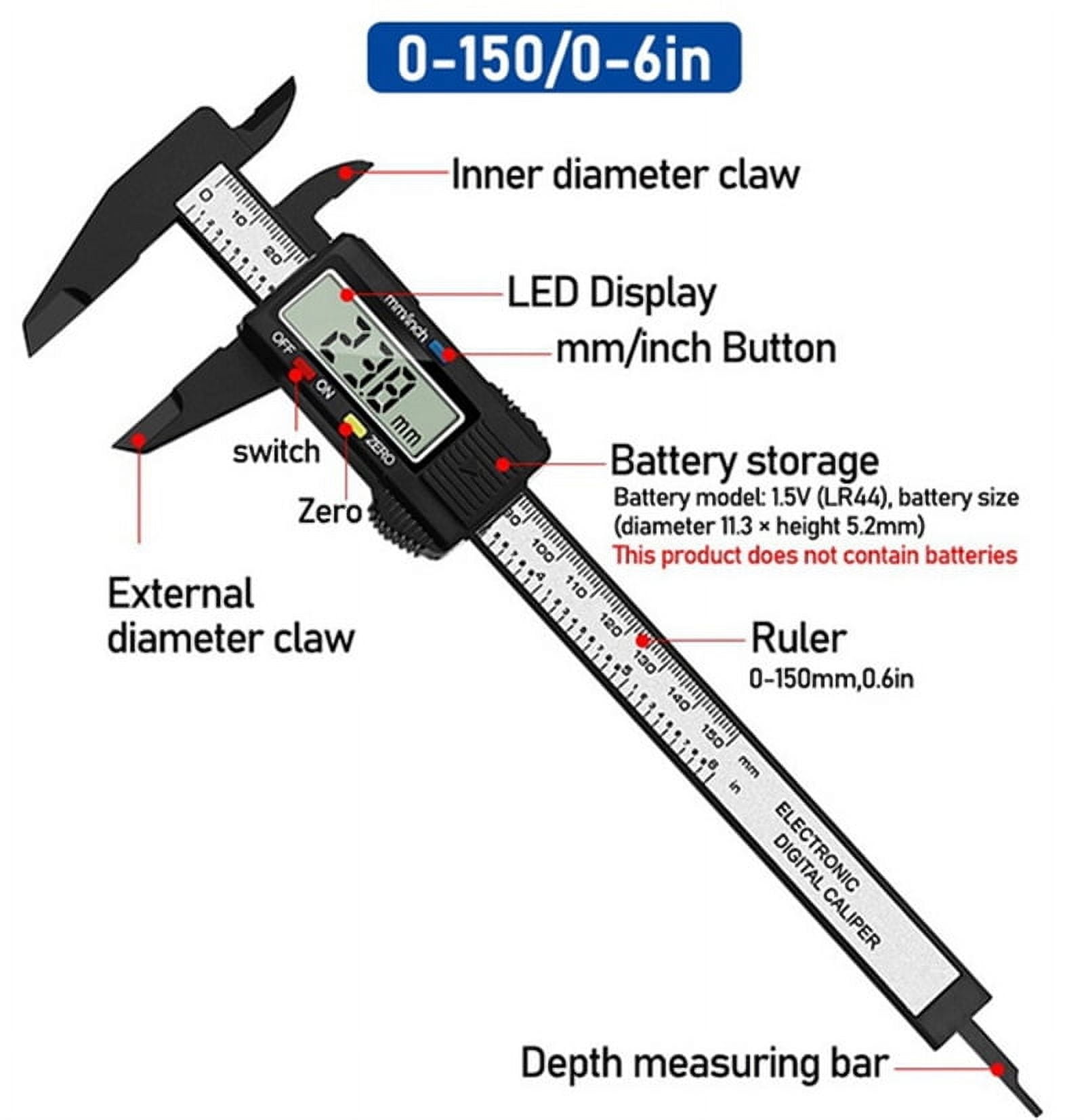 Digital Vernier Caliper 100mm 150mm LCD Electronic Carbon Fiber Altimeter Micrometer Measuring Tool Woodworking Tools ,Easy to Operate