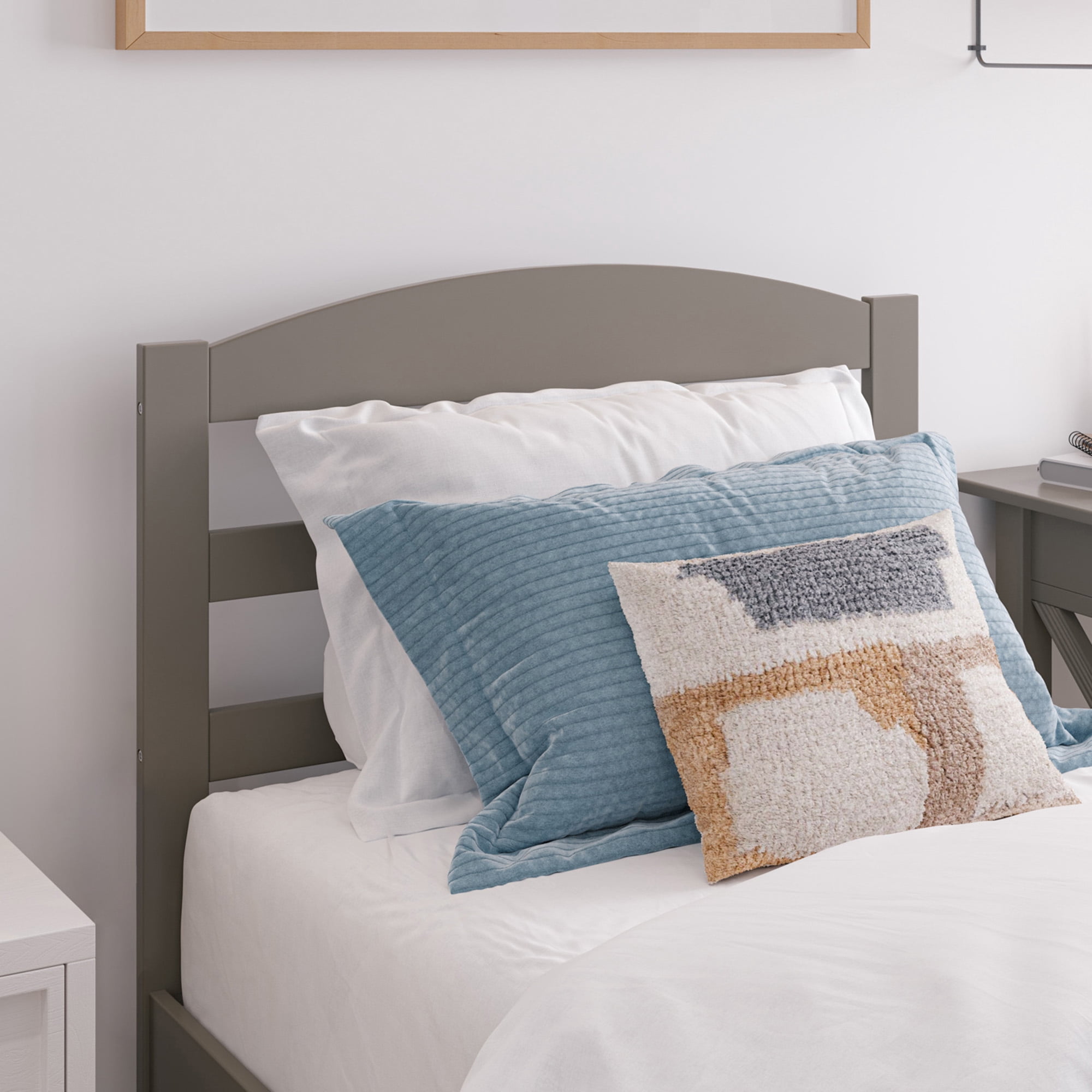 AFI Warren 14" Twin Wood Platform Bed Frame with Slatted Headboard, Grey
