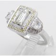thumbnail image 4 of HeartsAndYou 4ct Emerald Moissanite Yellow Halo Trilogy Engagement Ring for Women 18k White Gold over Silver, 4 of 5