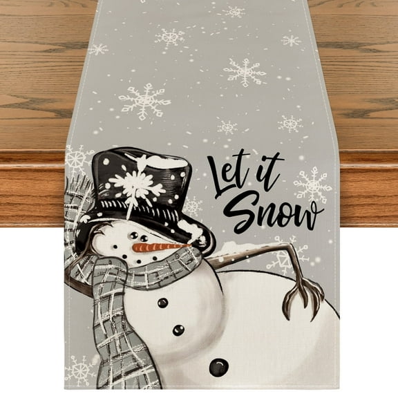 Smile Grey Snowman Snowflake Let it Snow Christmas Table Runner 13x72 Inch