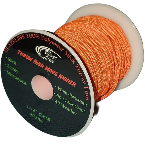 Blaze Line 100% Polyester Arborist Climbing Throw Line Rope 2mm 150 ft 200 lb Spool Cord Bright Orange