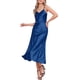 thumbnail image 4 of CURVOSPORT Vestido de Satén para Mujer con Tirantes Espagueti y Escote en V, Elegante Vestido Maxi Deslizante M Azul Real, 4 of 6