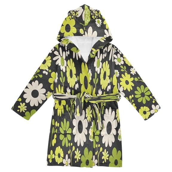 FORMRS Niños Bathrobe Unisex Hooded Robe Soft Plush Pajamas Sleepwear, Size 2-3T, Green Flower Pattern