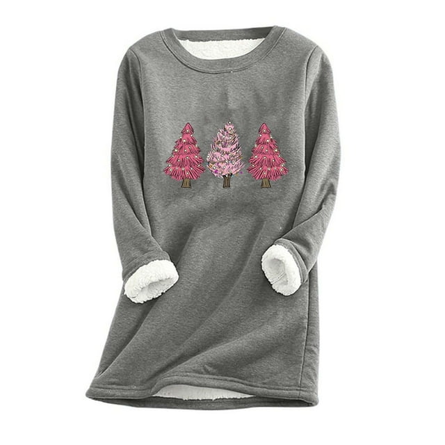 Jienlioq Mode Femme Noël Imprimé Manches Régulières Hiver Ample Vacances Décontracté Col Rond Chemise Hauts