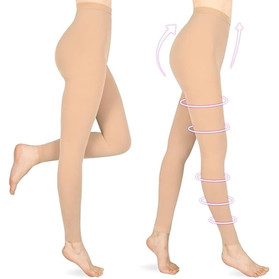 MecTo 2 Pairs Beige XXL Size 20-30 mmHg Compression Pantyhose Medical Footless Compression Stockings for Women,Pregnant, Teacher, Doctor